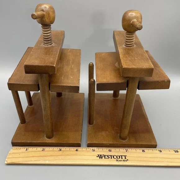 VTG (2) 70's Wine Press Wood And Cork Coaster Set Cork Screw Vice MCM Table Top - Picture 6 of 9